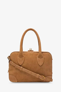 Golden Goose women’s vita tan suede handbag with top handles and detachable shoulder strap crossbody bag beige
