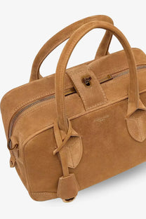 Golden Goose women’s vita bag beige tan suede handbag with top handles and front zipper closure crossbody bag