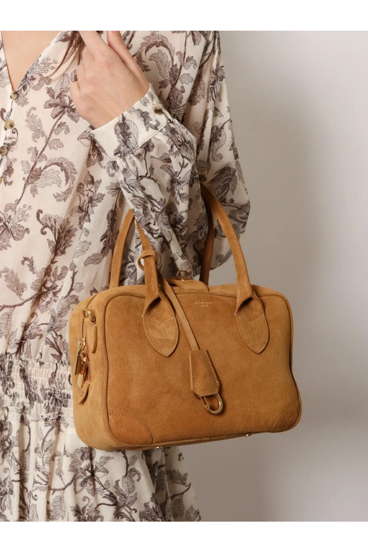 Golden Goose women’s vita bag suede crossbody handbag in tan with gold-tone hardware and front flap closure