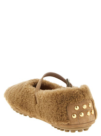 Tod's Gommine Sheepskin Ballet Flats Beige