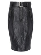 Saint Laurent Women's Matita Skirt with in Leather Martellata Belt Black