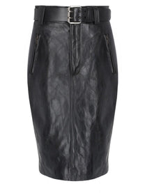 Saint Laurent Women's Gonna Matita Con Cintura in Pelle Martellata Black
