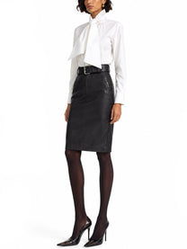 Saint Laurent Women's Gonna Matita Con Cintura in Pelle Martellata Black
