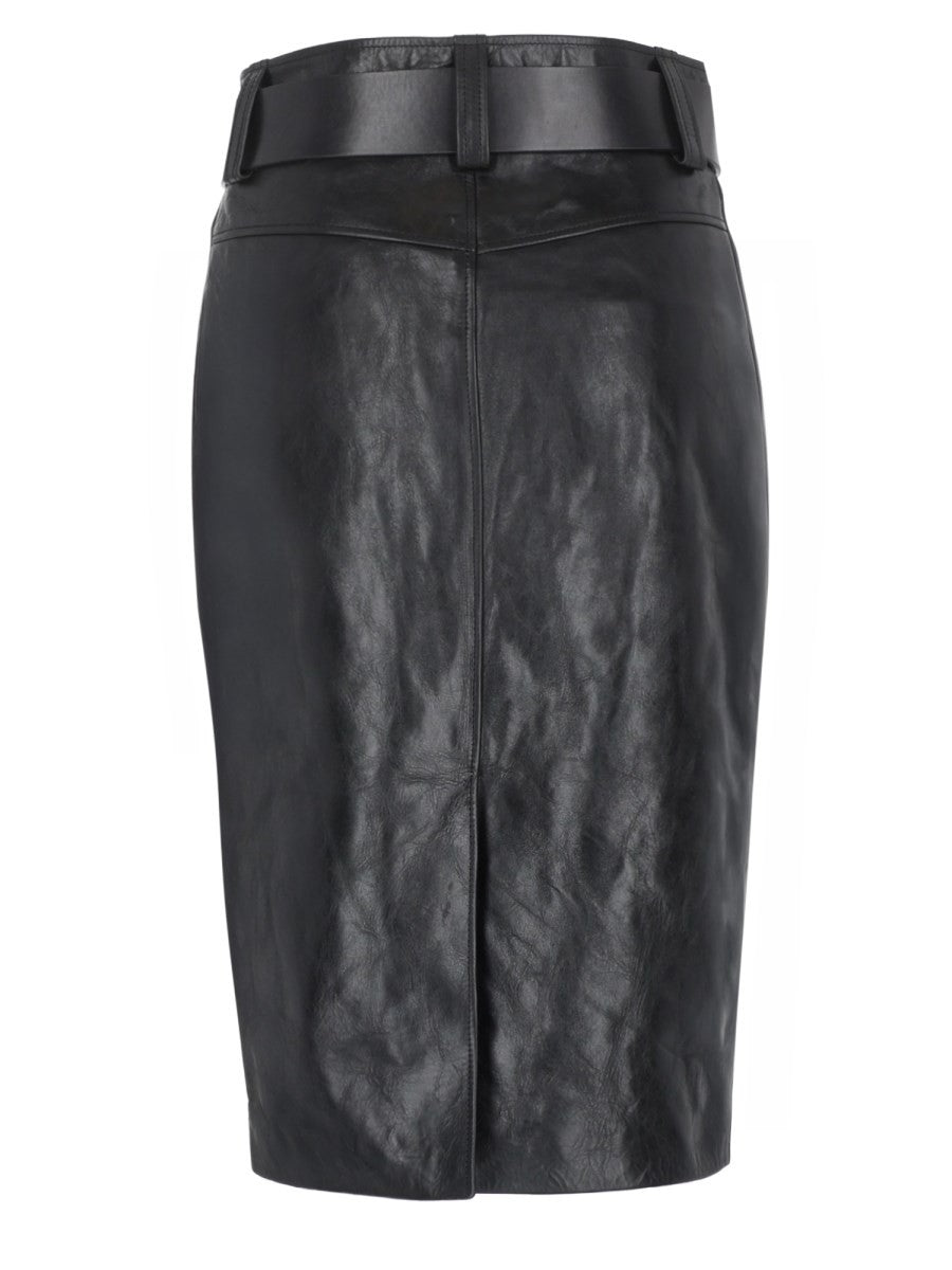 Saint Laurent Women's Gonna Matita Con Cintura in Pelle Martellata Black