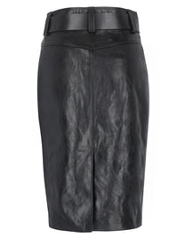 Saint Laurent Women's Gonna Matita Con Cintura in Pelle Martellata Black