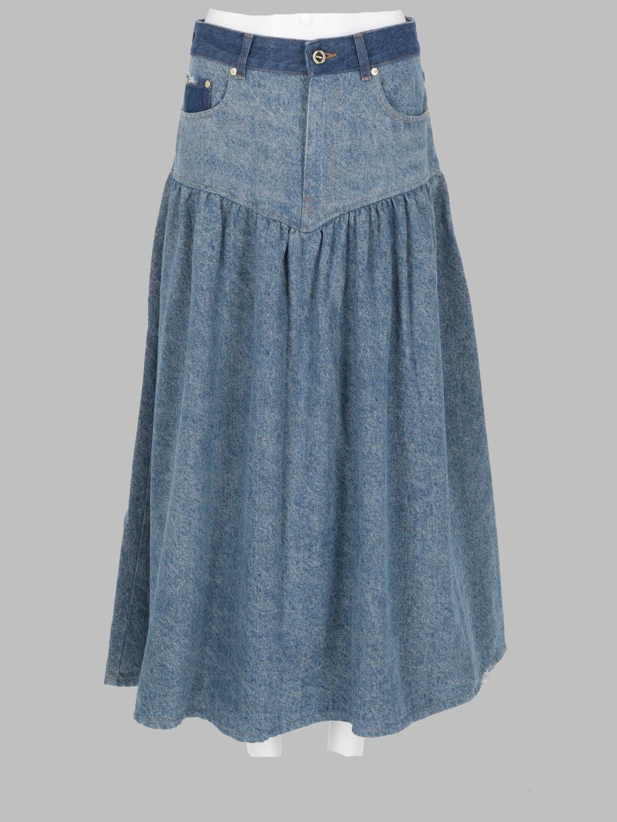 Ganni Women's Gonna in Denim Patchwork Blue