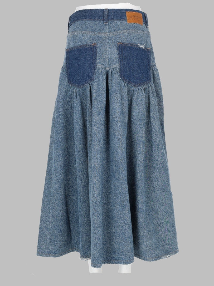 Ganni Women's Gonna in Denim Patchwork Blue