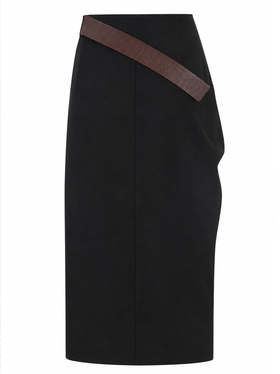 Bottega Veneta Women's Wool Grain De Poudre Skirt Black, view 2