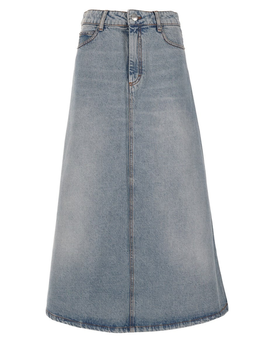 Ami Paris Women's Gonna Lunga in Denim Di Cotone Blue