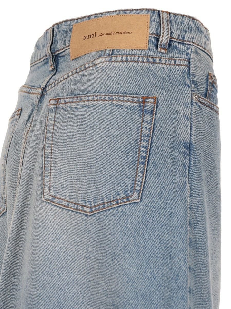 Ami Paris Women's Gonna Lunga in Denim Di Cotone Blue