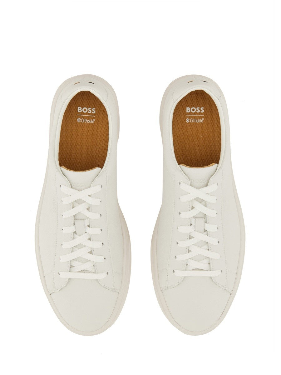 Boss Men's Grained Leather Sneaker White