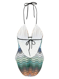Missoni Greek Pattern One Piece Swimsuit Gold