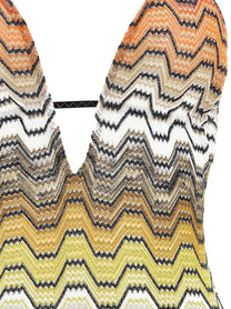 Missoni Greek Pattern One Piece Swimsuit Gold
