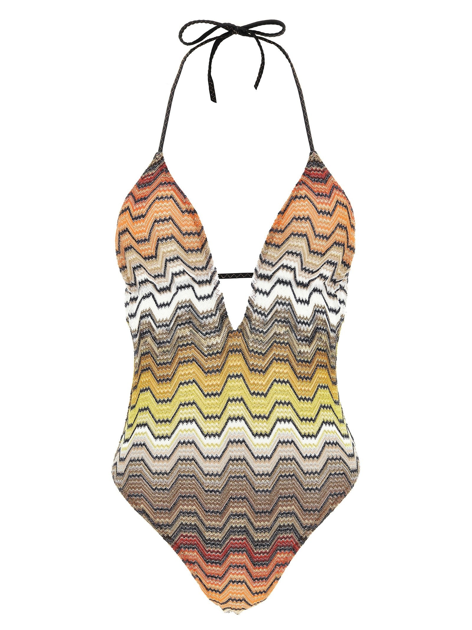 Missoni Greek Pattern One Piece Swimsuit Gold