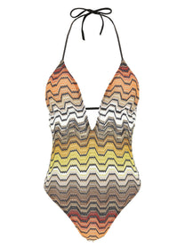 Missoni Greek Pattern One Piece Swimsuit Gold