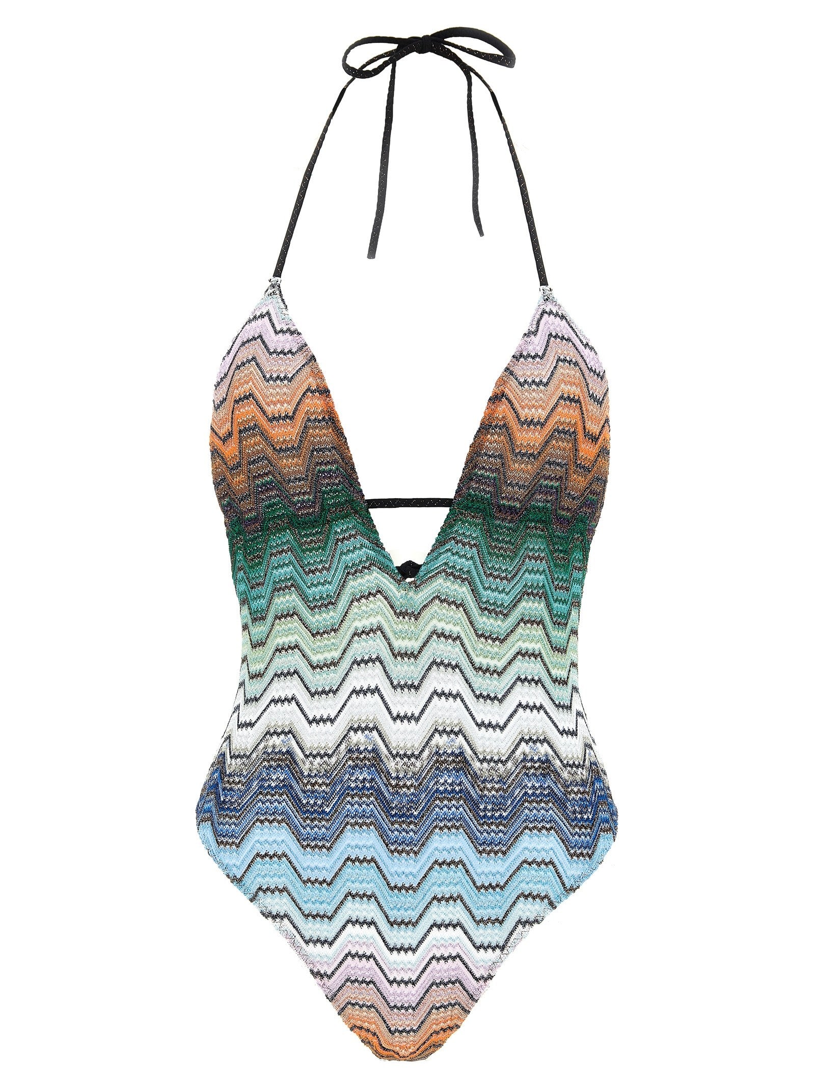Missoni Greek Pattern One Piece Swimsuit Gold