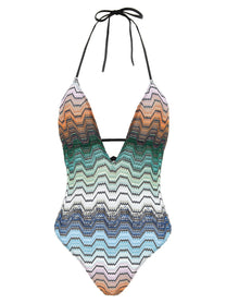 Missoni Greek Pattern One Piece Swimsuit Gold