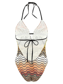 Missoni Greek Pattern One Piece Swimsuit Gold