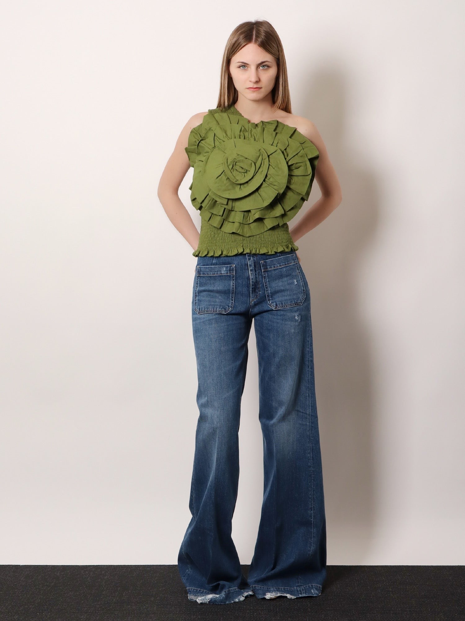 FARM Rio Women's Green Linen and Viscose Top Green
