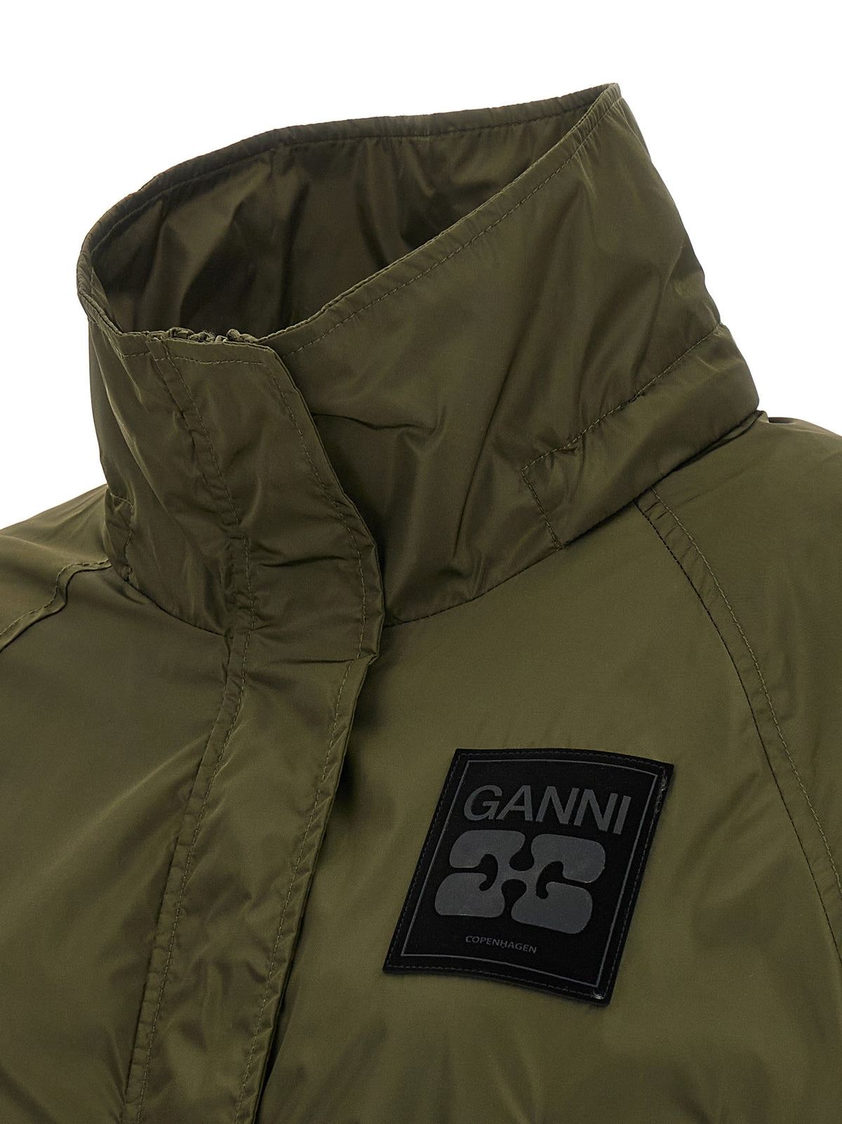 Ganni Green Nylon Windbreaker Green