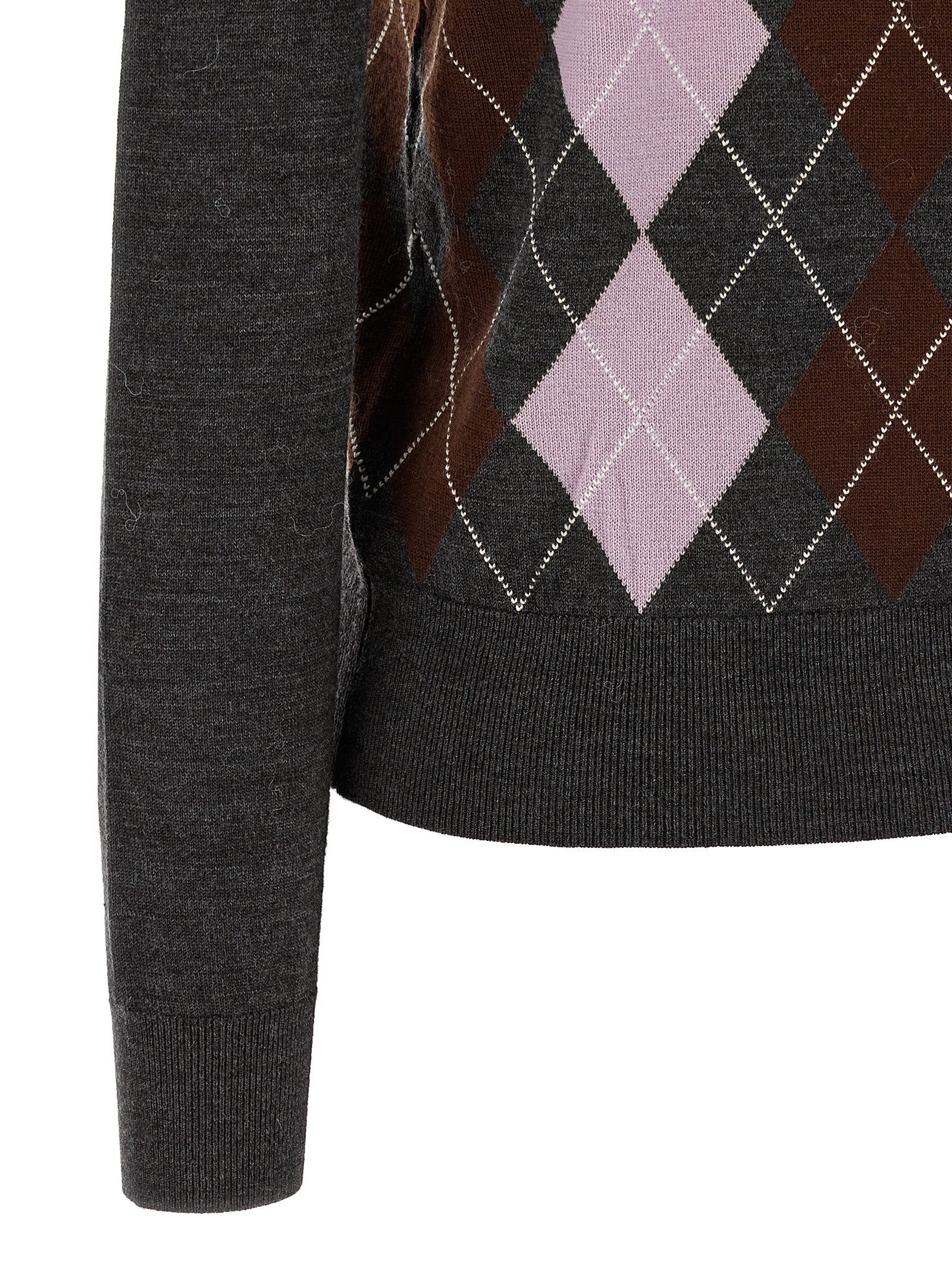 self-portrait Grey Argyle Lightweight Sweater Grey