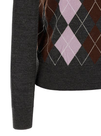 self-portrait Grey Argyle Lightweight Sweater Grey