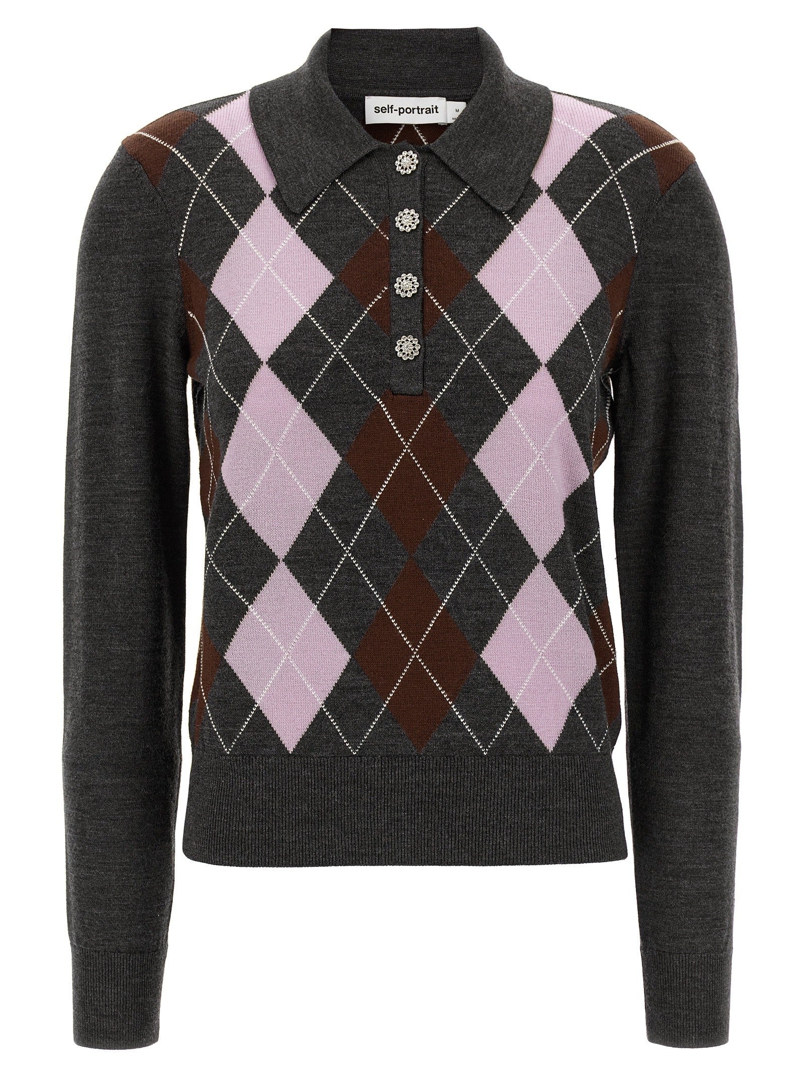 self-portrait Grey Argyle Lightweight Sweater Grey