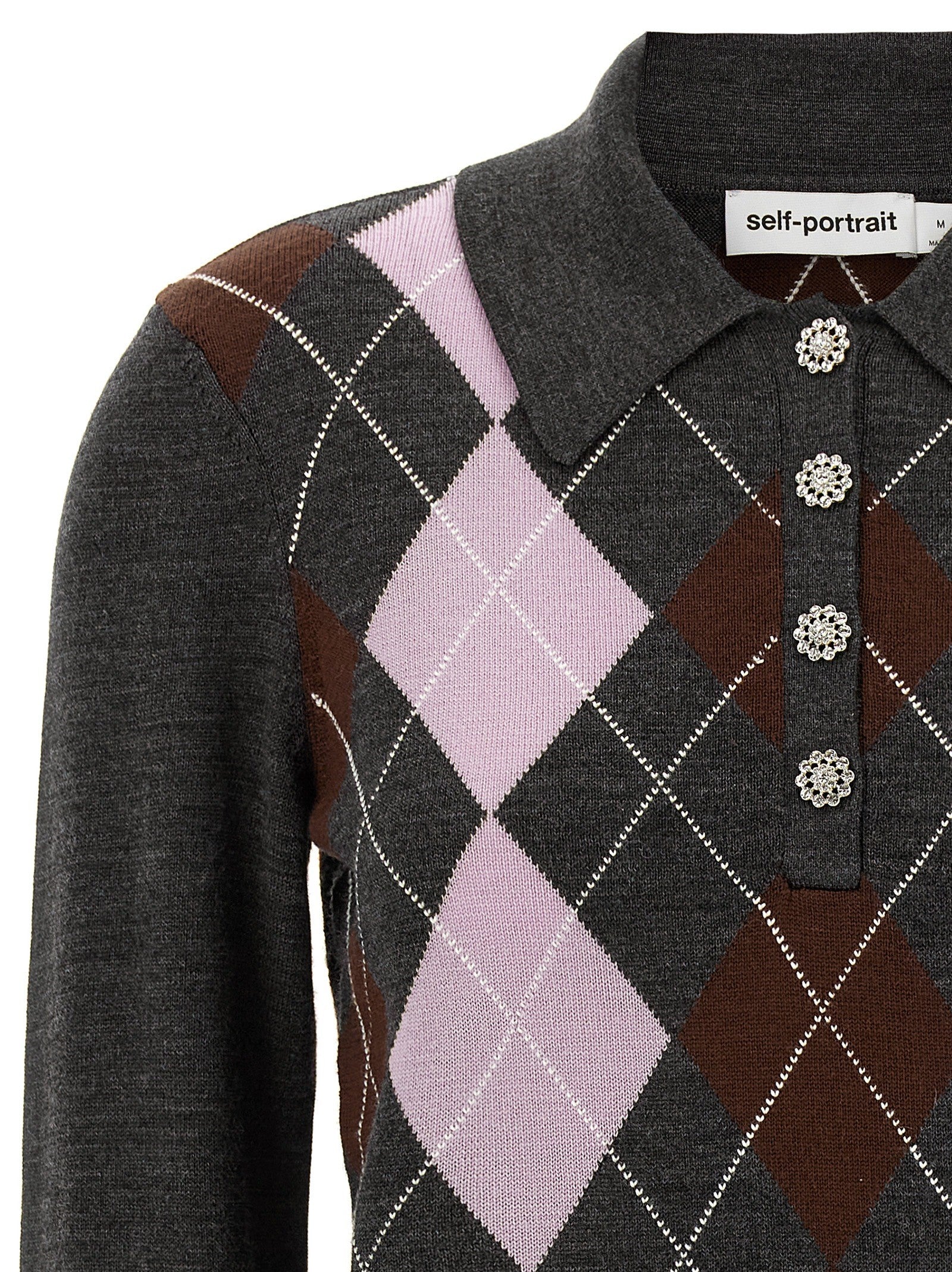 self-portrait Grey Argyle Lightweight Sweater Grey
