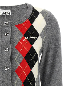 Ganni Grey Check Cardigan Grey