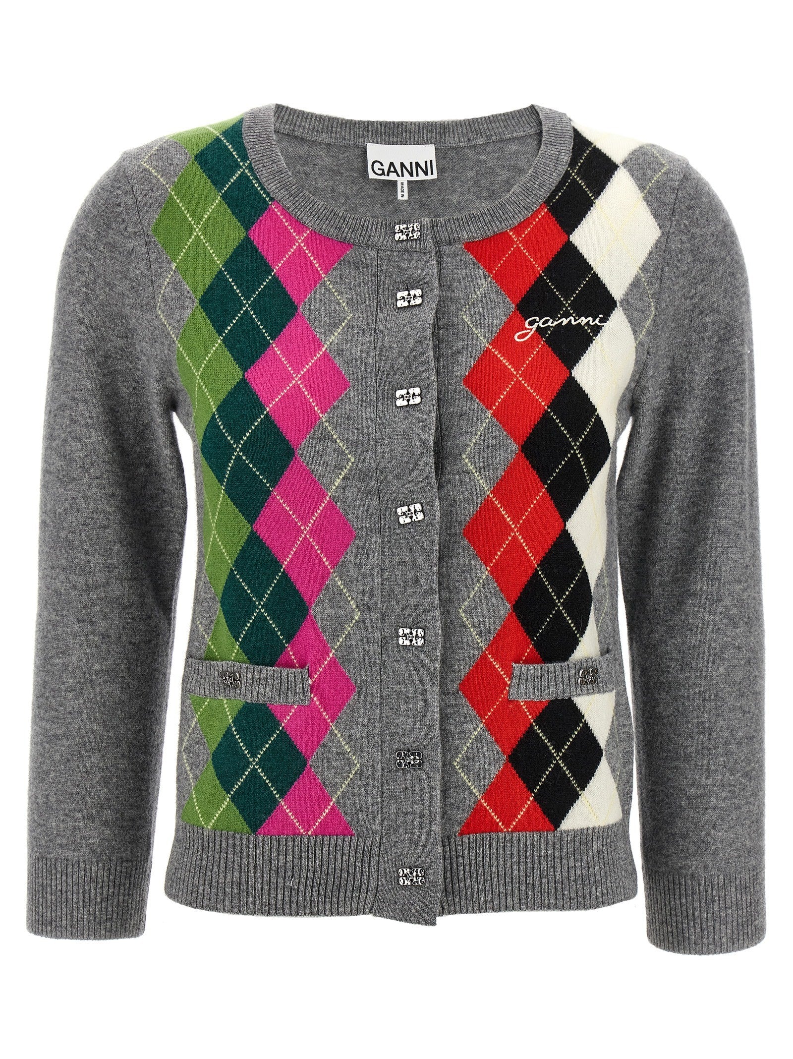 Ganni Grey Check Cardigan Grey