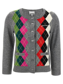 Ganni Grey Check Cardigan Grey