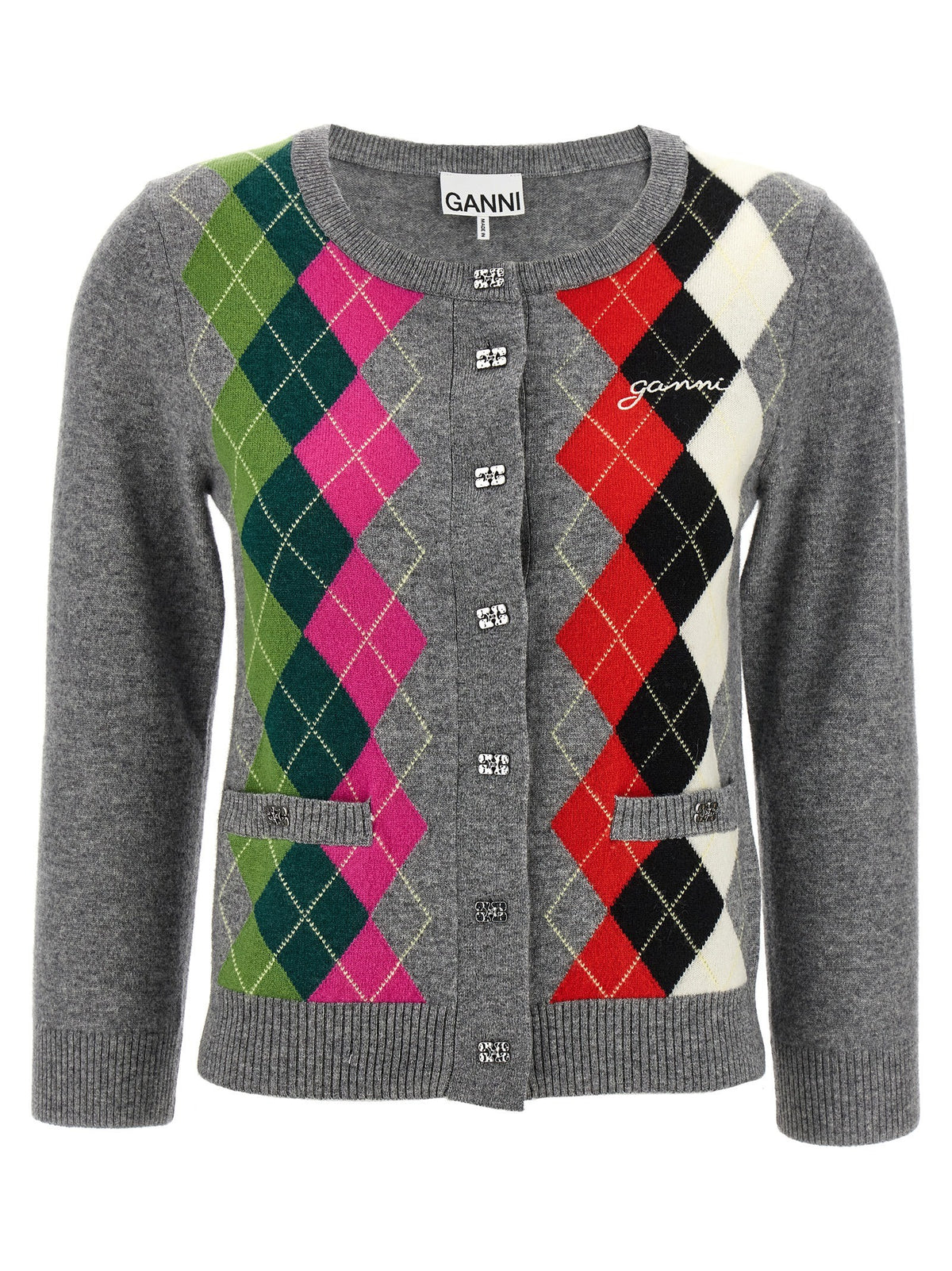 Ganni Grey Check Cardigan Grey
