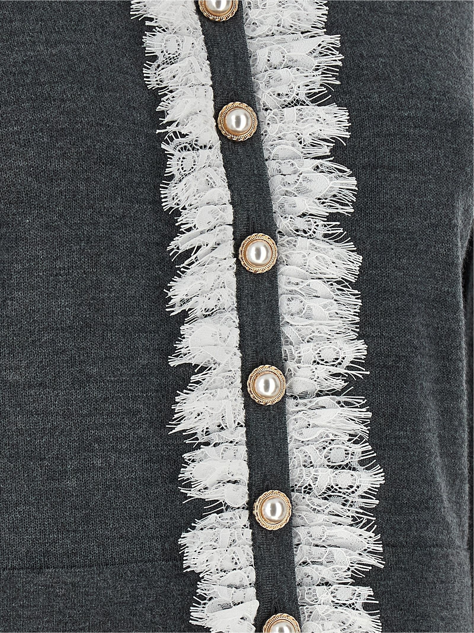 self-portrait Grey Lace Collar Knit Cardigan Grey