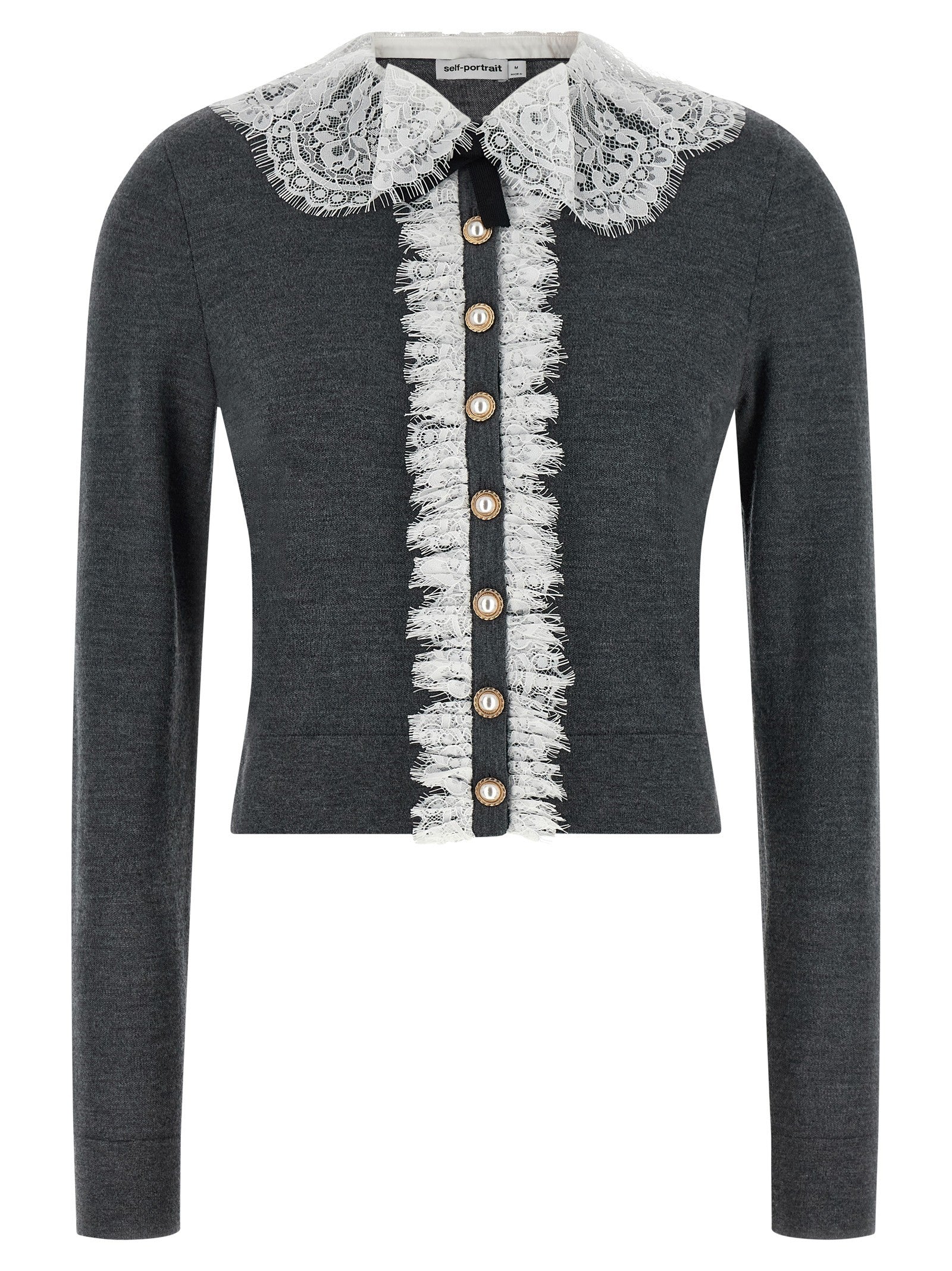 self-portrait Grey Lace Collar Knit Cardigan Grey