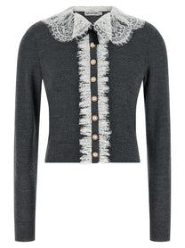 self-portrait Grey Lace Collar Knit Cardigan Grey