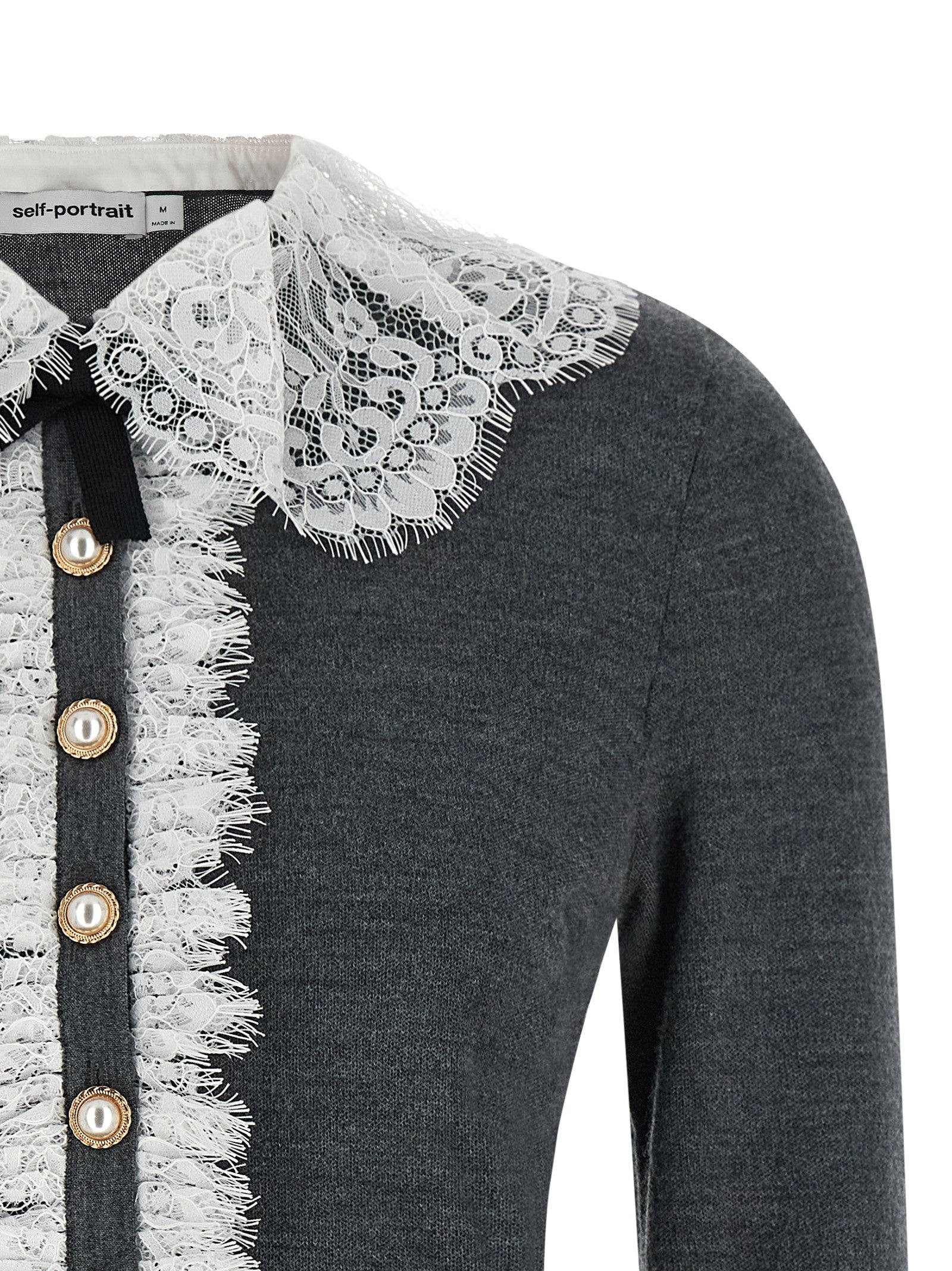 self-portrait Grey Lace Collar Knit Cardigan Grey