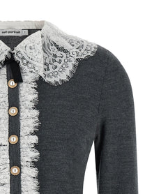 self-portrait Grey Lace Collar Knit Cardigan Grey