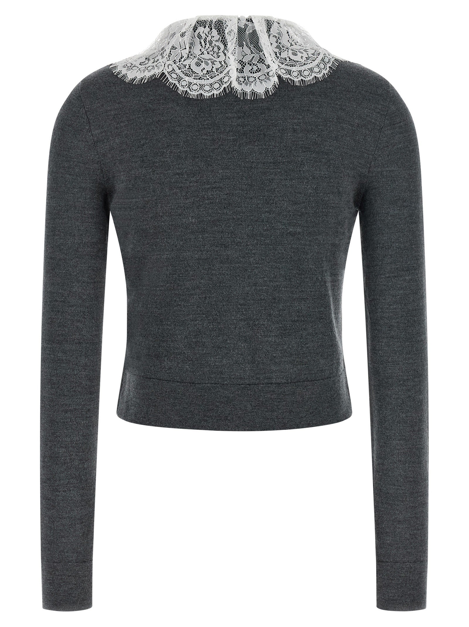 self-portrait Grey Lace Collar Knit Cardigan Grey
