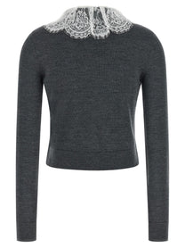 self-portrait Grey Lace Collar Knit Cardigan Grey