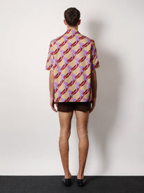 Gucci - Gucci Bowling Cotton Popeline Shirt With All Over Surfer Print - Men’s Tops