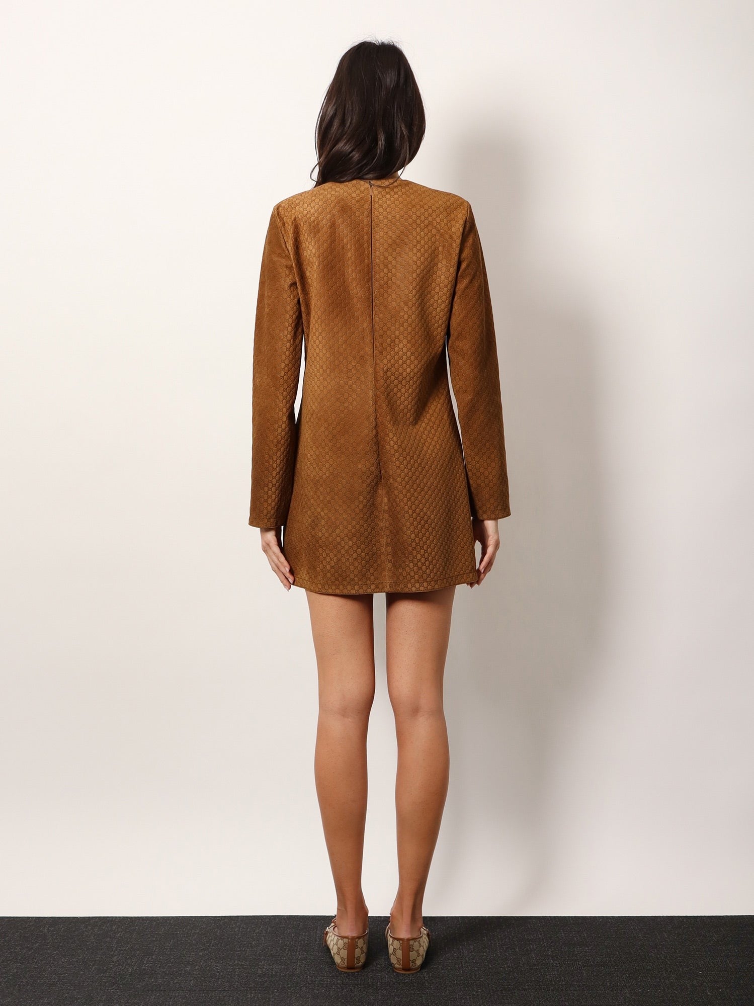 Gucci - Gucci Suede Short Dress With All Over Gg Logo - Women’s Clothing