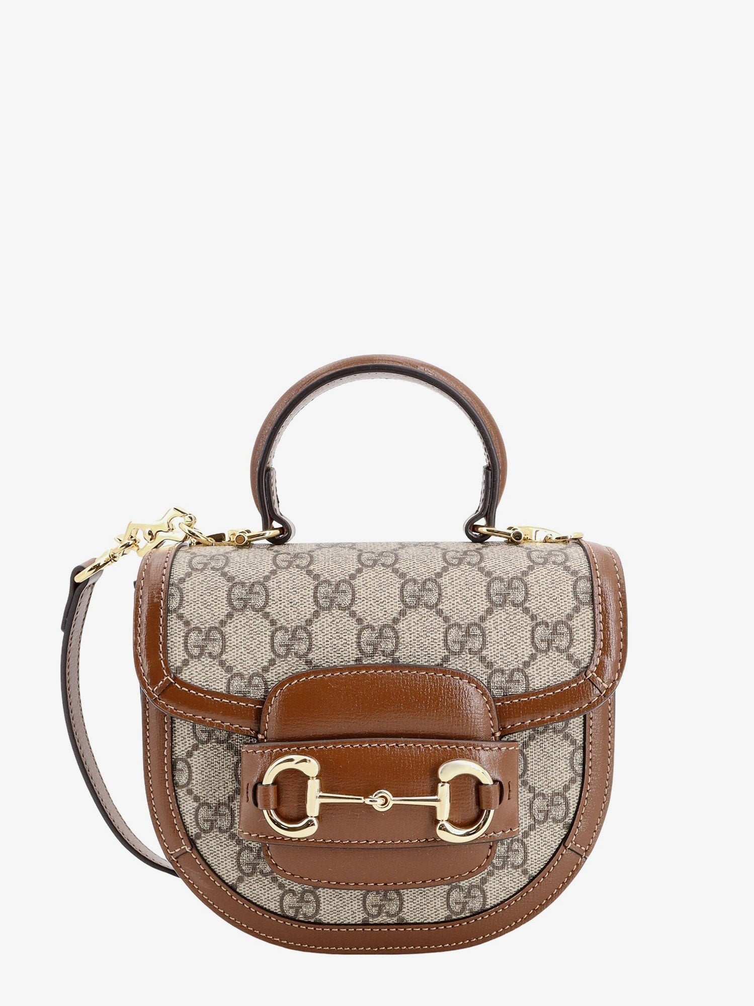 Gucci - Gg Supreme Fabric And Leather Handbag With Iconic Horsebit - Home->Woman->Bags->Handbags
