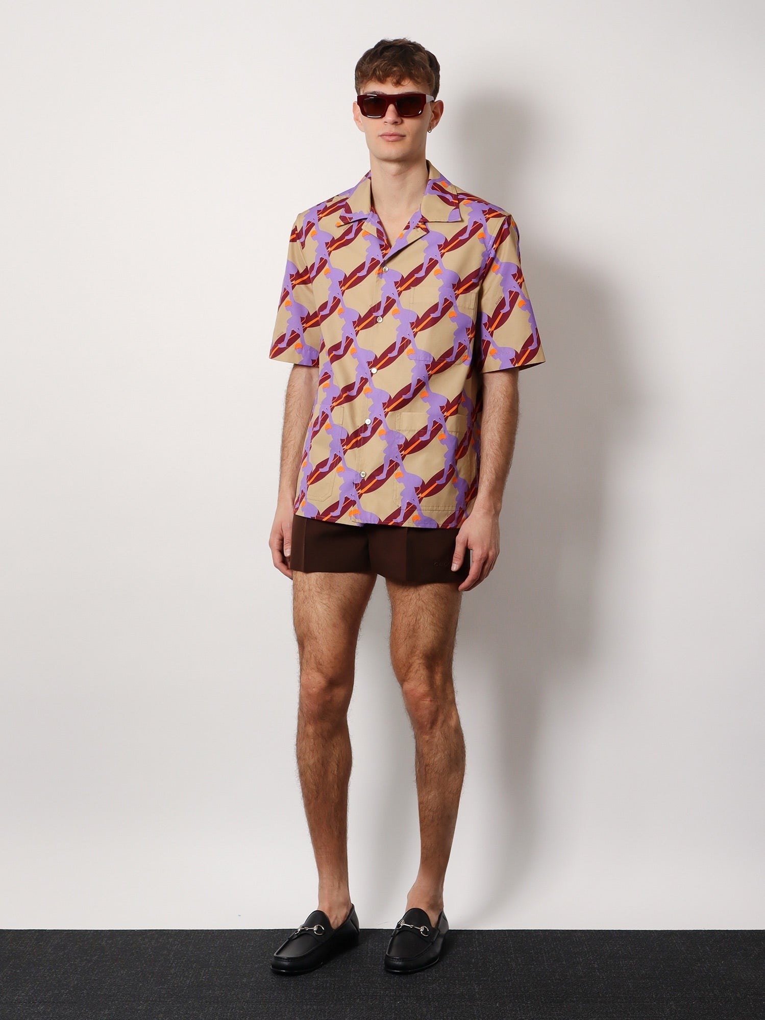 Gucci - Gucci Bowling Cotton Popeline Shirt With All Over Surfer Print - Men’s Tops