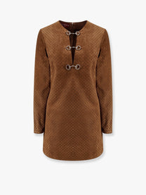 Gucci - Gucci Suede Short Dress With All Over Gg Logo - Women’s Clothing