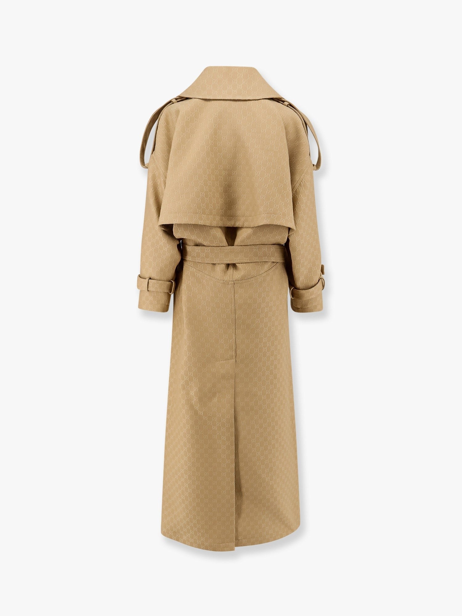 Gucci - Gucci Wool And Silk Crepe Coat With All Over Gg Motif - Women’s Outerwear
