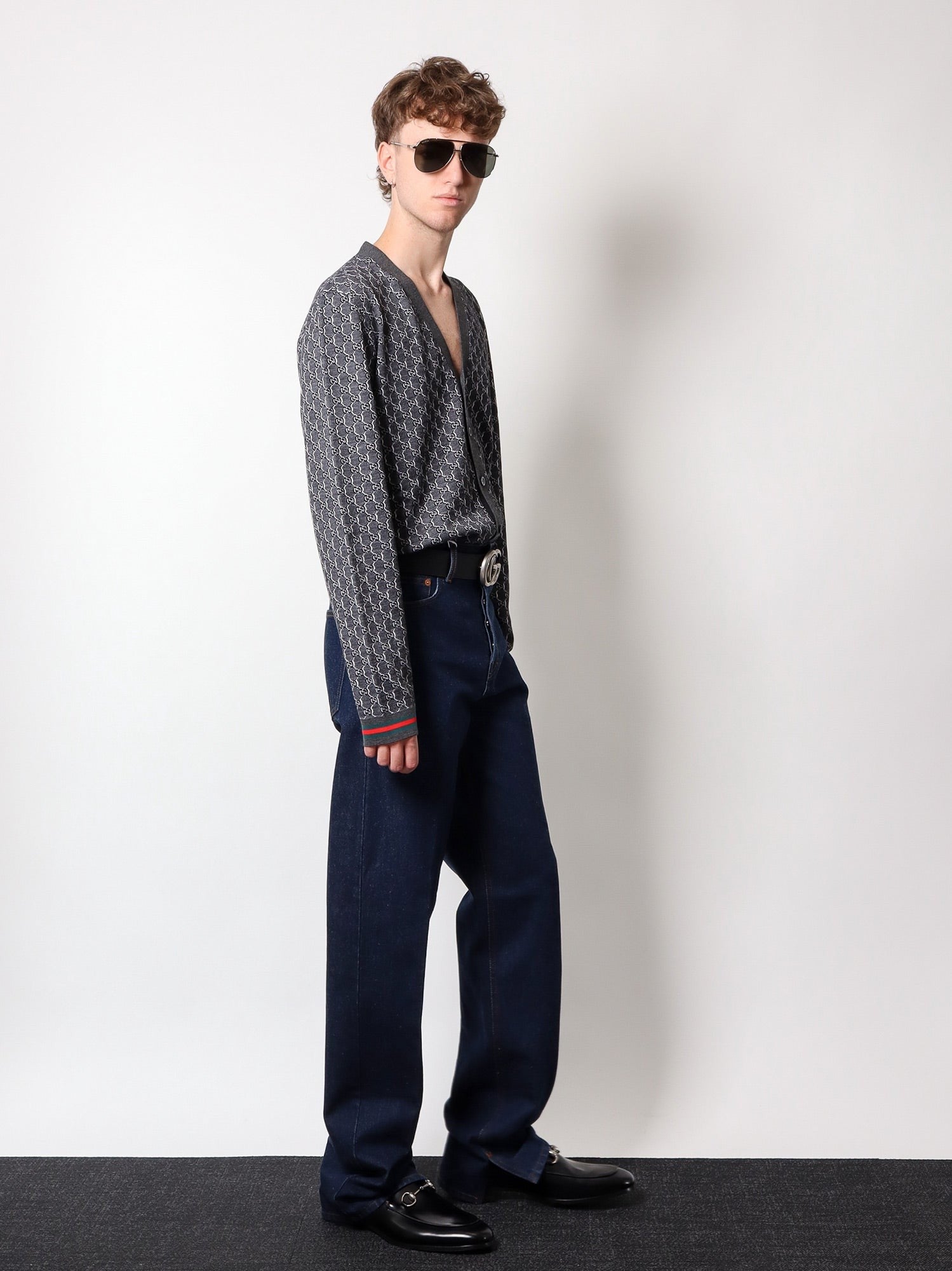 Gucci - Gucci Wool And Silk Cardigan With Gg Motif - Men’s Knitwear