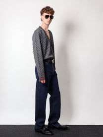 Gucci - Gucci Wool And Silk Cardigan With Gg Motif - Men’s Knitwear
