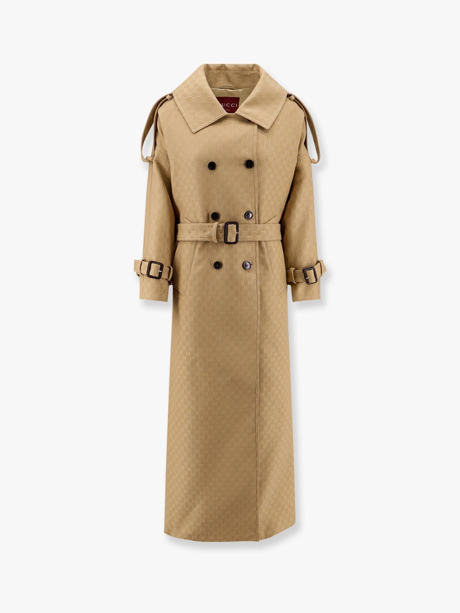 Gucci - Gucci Wool And Silk Crepe Coat With All Over Gg Motif - Women’s Outerwear
