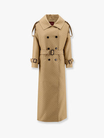 Gucci - Gucci Wool And Silk Crepe Coat With All Over Gg Motif - Women’s Outerwear