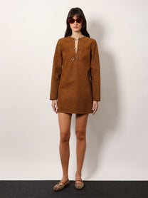 Gucci - Gucci Suede Short Dress With All Over Gg Logo - Women’s Clothing